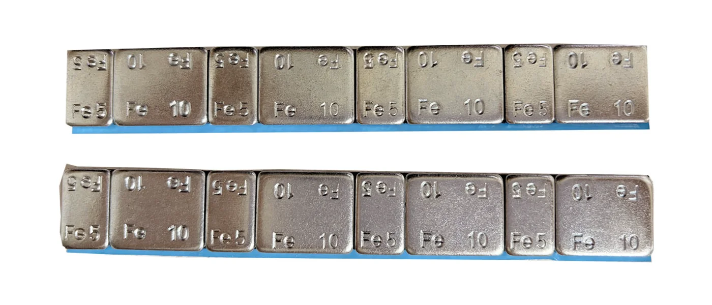 Fe adhesive wheel weight strips with 5 g and 10 g segments